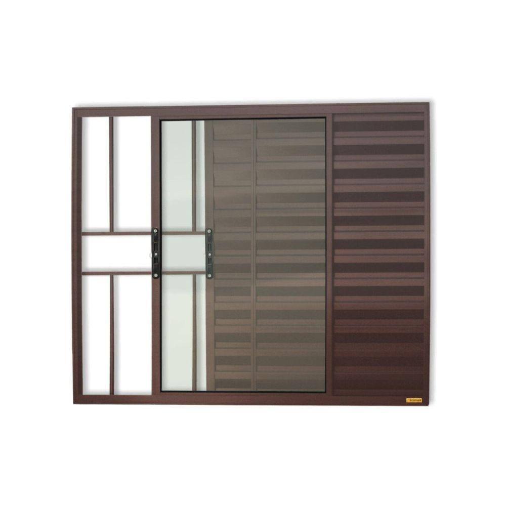 Janela Janela Veneziana Confort 3 Folhas com Grade Vidro Liso 100cm x 100cm Brimak Corten