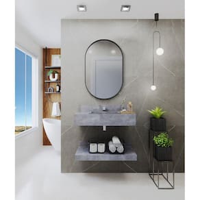 Bancada em Porcelanato para Banheiro 60/80/100cm com Cuba Darabas Agardi Grafite
