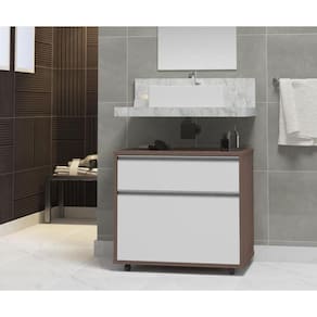 Gabinete Para Banheiro com Rodízio 60cm 2 Gavetas Safira Inferior Contarini Branco
