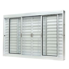 Janela de Aço Veneziana Central 100x150cm 6 Folhas com Grade Quadriculada e Vidro Liso Qualitysol Ramassol Branco