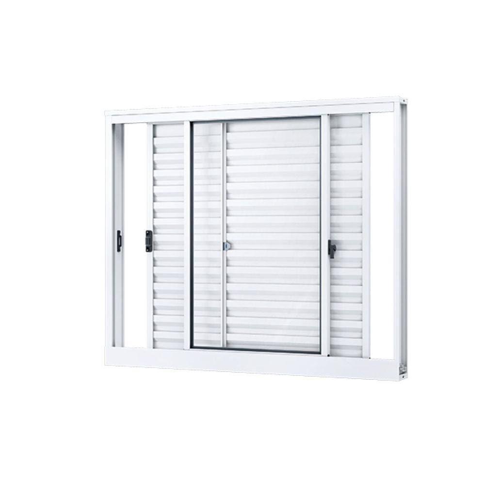 Janela de Alumínio Veneziana de Correr Lateral 3 Folhas Móveis 100x120cm Riobras Branco