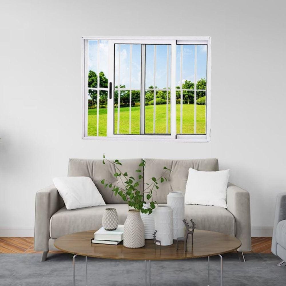 Janela Vitrô de Alumínio 2 Folhas 100 x 100cm Linha 25 com Grade Esquadrias Bergame Branco