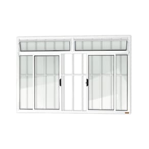 Janela Plus 4 Folhas com Bandeira e Grade Vidro Liso 100cm x 150cm Brimak Branco