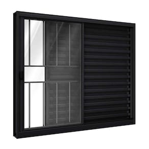 Janela de Alumínio Veneziana de Correr Lateral Com Grade 3 Folhas 100x100cm Riobras Preto