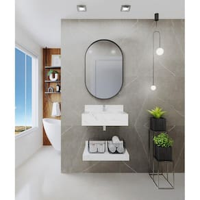 Bancada em Porcelanato para Banheiro 60cm com Cuba Darabas Agardi Branco