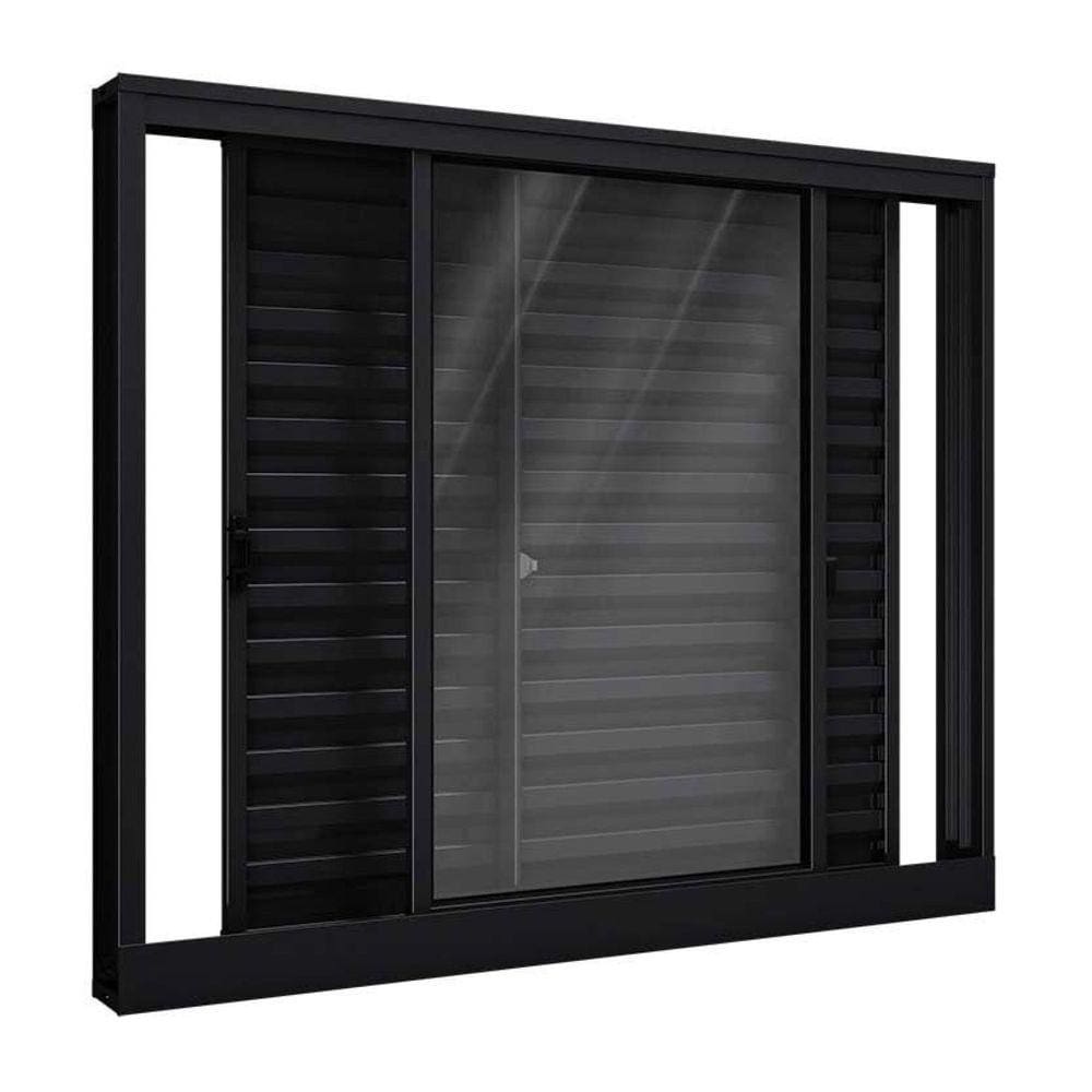 Janela de Alumínio Veneziana de Correr Lateral 3 Folhas Móveis 100x100cm Riobras Preto