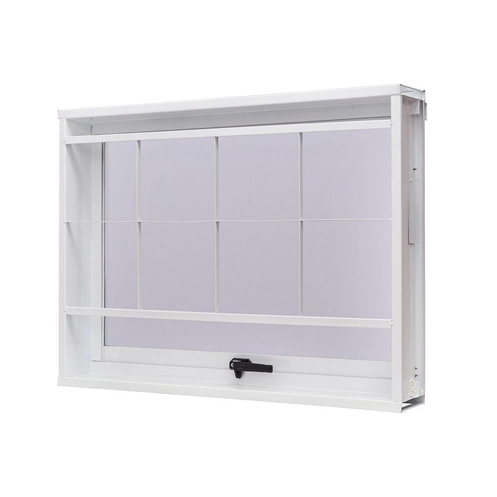 Janela de Aço Maxim-Ar 60x60cm com Grade Quadriculada e Vidro Boreal Unicsol Ramassol Branco