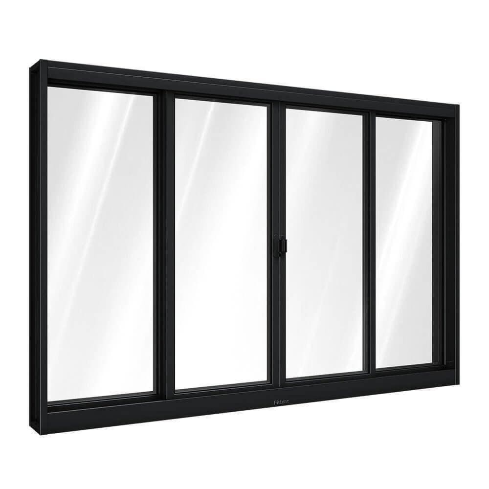 Janela de Aço de Correr Central 4 Folhas 100x150cm Aço Pronto Riobras Preto