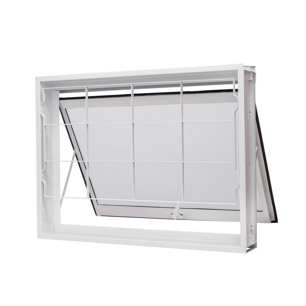 Janela de Aço Maxim-Ar 60x60cm com Grade Quadriculada e Vidro Boreal Qualitysol Ramassol Branco