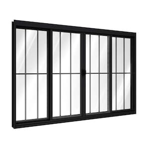 Janela de Alumínio de Correr Central 4 Folhas Com Grade 100x200cm Riobras Preto