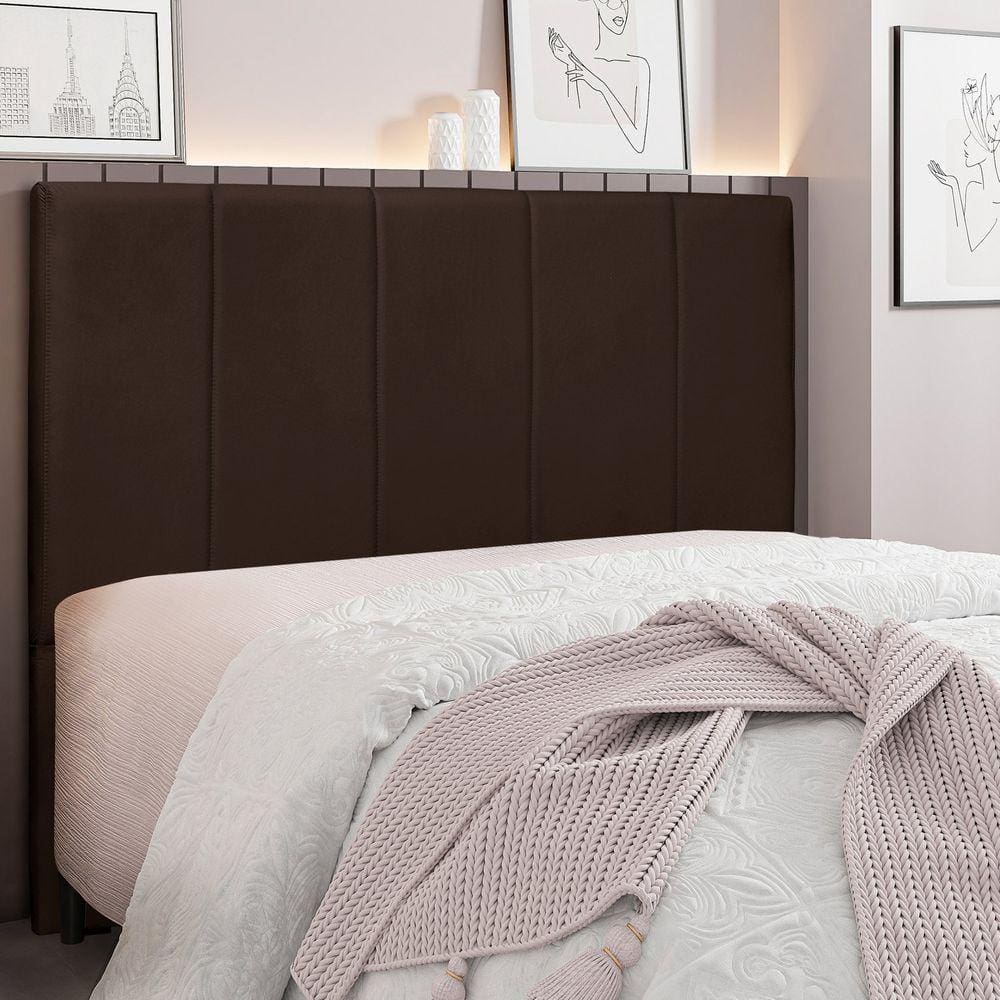 Cabeceira Casal Estofada Suede 140cm Ravena Spezzia Café