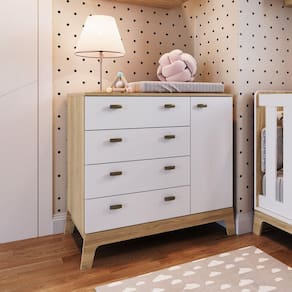 Cômoda Infantil 4 Gavetas e 1 Porta Linha Favo de Mel Completa Móveis Itapuã/Branco