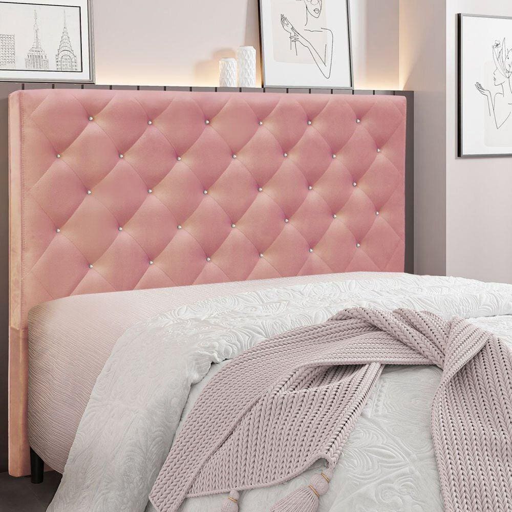 Cabeceira Casal 140cm Veludo Tânia Spezzia Rosa