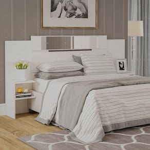 Cabeceira Extensível em MDF 4 Prateleiras 2 Espelhos Mila Panan Móveis Branco