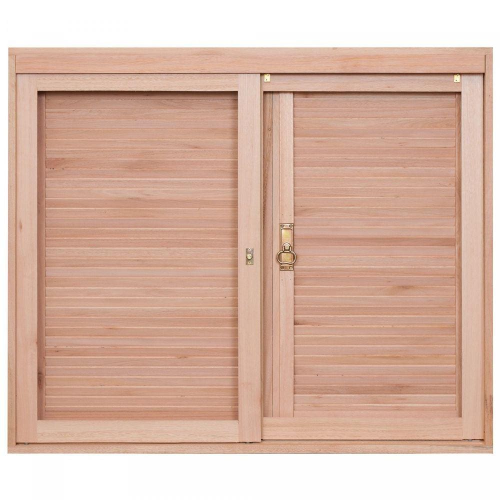 Janela de Madeira Veneziana 100x100cm Com Caixilho 12cm  EWK 200 Rondosul Marroml