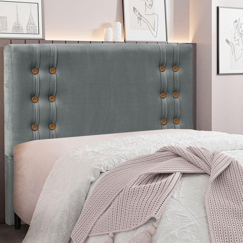 Cabeceira King 195cm Veludo Genova Spezzia Cinza