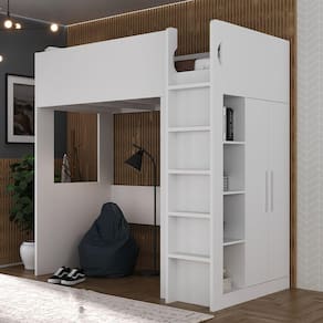 Cama Alta com Armário 4 Nichos 2 Portas 2 Prateleiras Internas 8297 Foscarini Branco