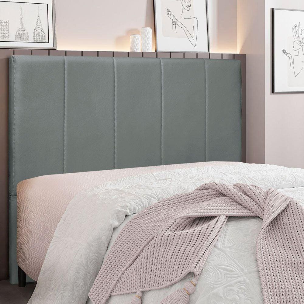 Cabeceira Casal 140cm Veludo Ravenna Spezzia Cinza