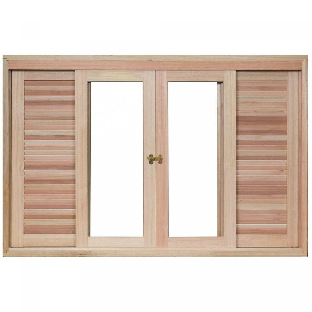 Janela de Madeira Veneziana de Correr 100x200cm Com Caixilho 14cm  EWK 362 Rondosul Marroml