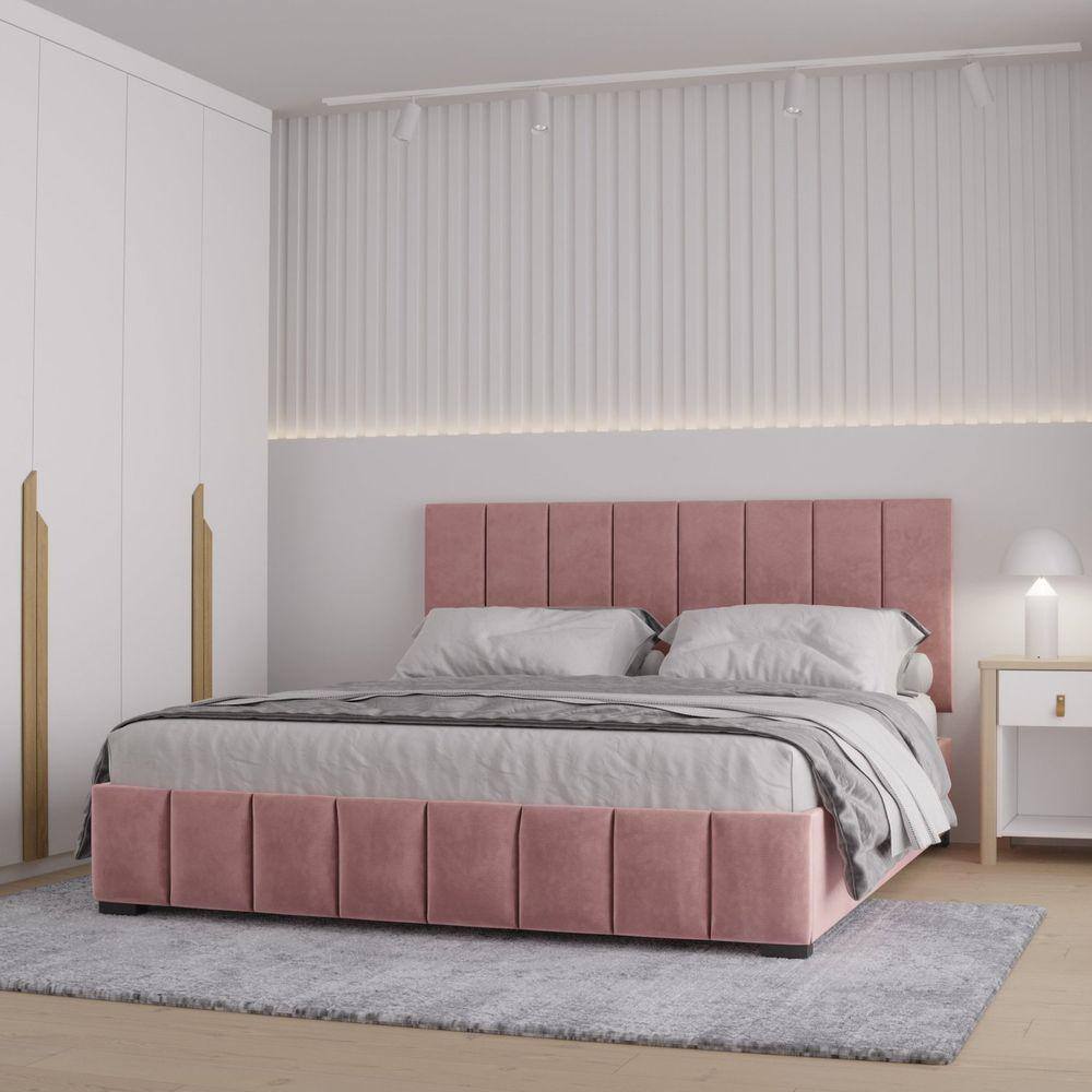 Cama com Cabeceira Queen Estofada Uvaia CabeCasa MadeiraMadeira Rosa