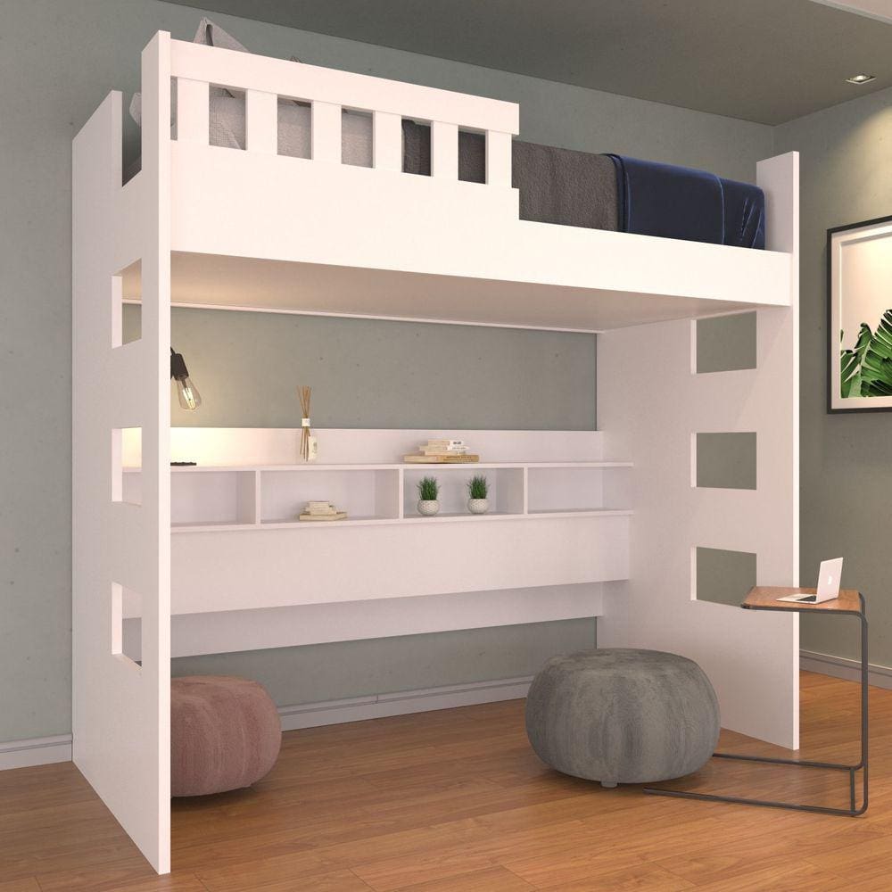 Cama Alta com Nichos e Grade de Proteção U233523 Foscarini Branco