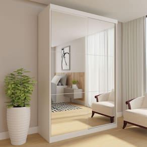 Guarda-Roupa Solteiro 2 Portas de Correr 2 Gavetas e 6 Espelhos Salvador Top Espresso Móveis Branco