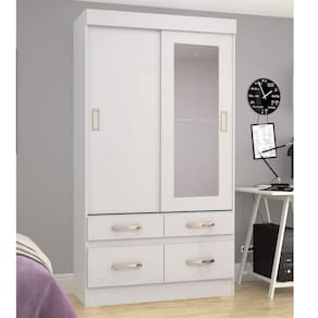 Guarda-Roupa Solteiro com Espelho 2 Portas Malu Espresso Móveis Branco/Rosa
