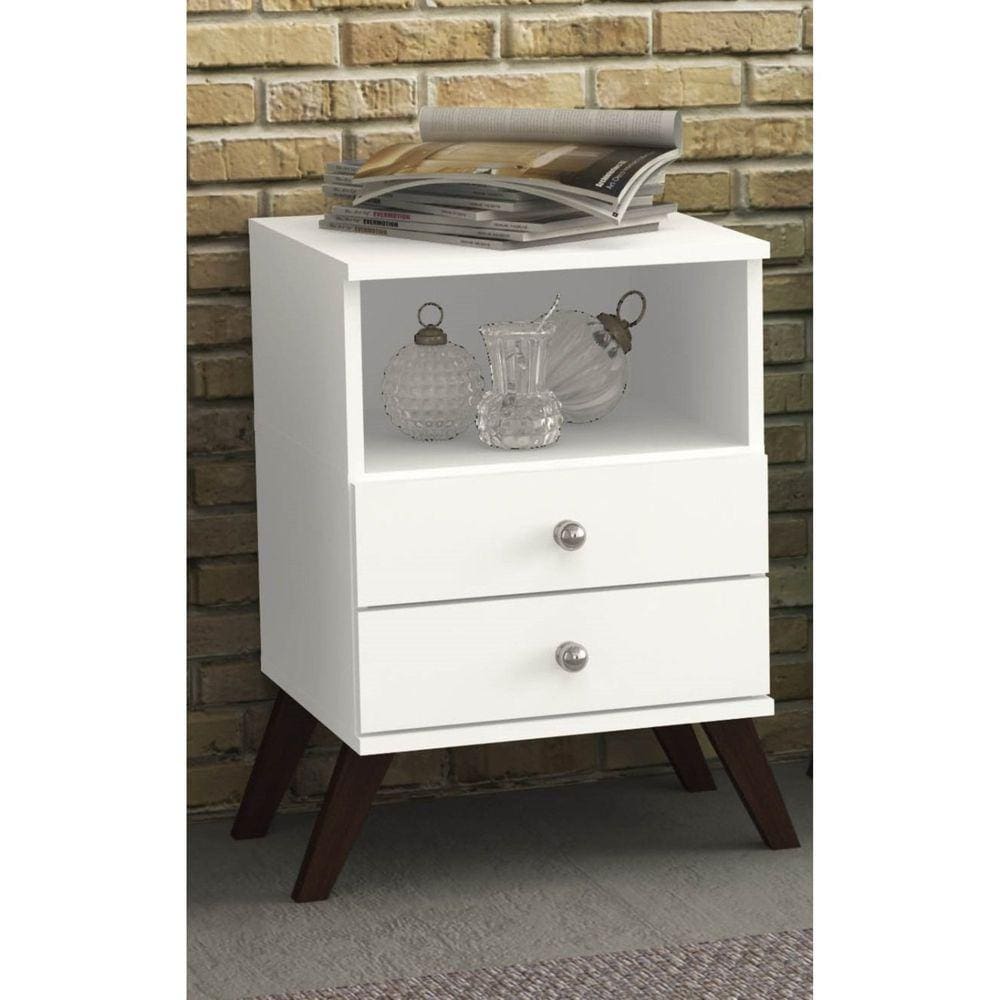 Mesa de Cabeceira 2 Gavetas 1 Nicho Retrô RT 3103 Movelbento Branco