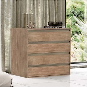 Cômoda para Quarto em MDF 4 Gavetas com Puxador Embutido Carvalho