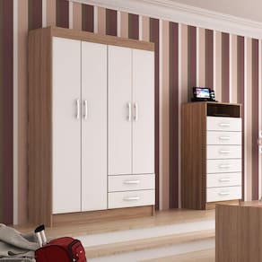 Guarda-Roupa Solteiro 4 Portas 2 Gavetas Atalaia Evidência Móveis Demolição/Branco
