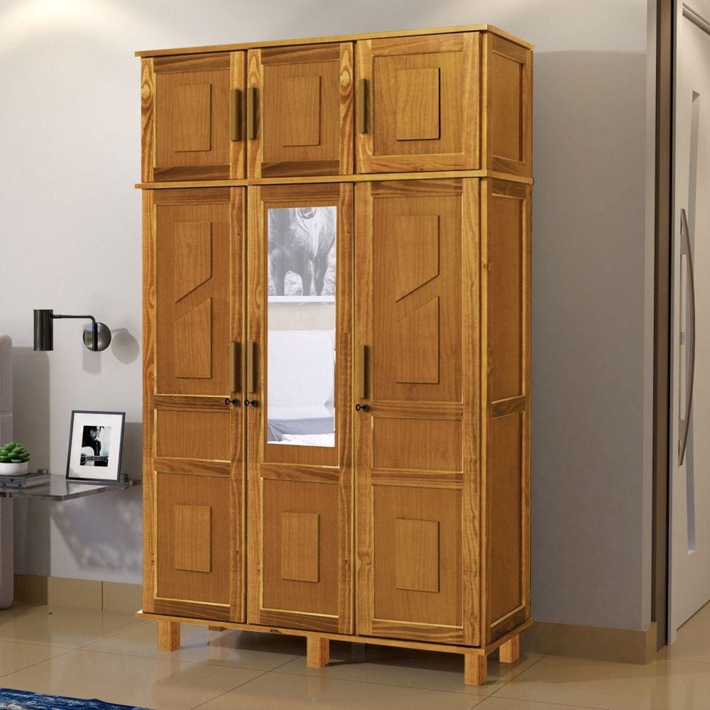 Guarda-Roupa Solteiro 1 Espelho 6 Portas e Cabideiros Rodmóveis Ipê