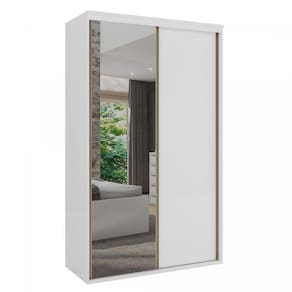 Guarda-Roupa Solteiro 2 Portas de Correr 1 Porta com Espelho Branco