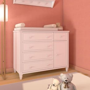 Cômoda Infantil 5 Gavetas 1 Porta Tudor Timber Branco