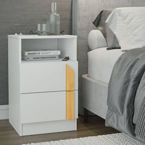 Mesa de Cabeceira 2 Gavetas Quartzo CabeCasa MadeiraMadeira Branco Fosco Liso