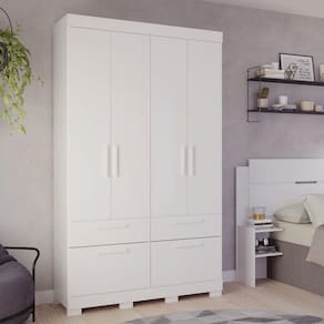 Guarda Roupa Casal 4 Portas de Bater 1 Basculante 3 Gavetas MDF Coimbra Espresso Móveis Branco
