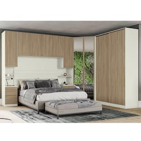 Quarto Modulado Completo Casal 5 Peças 10 Portas 12 Gavetas Seletto Henn Areia HP/Jequitibá