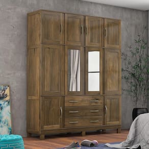 Guarda Roupa Casal com Espelho e Pés 10 Portas 3 Gavetas Paris Castanho