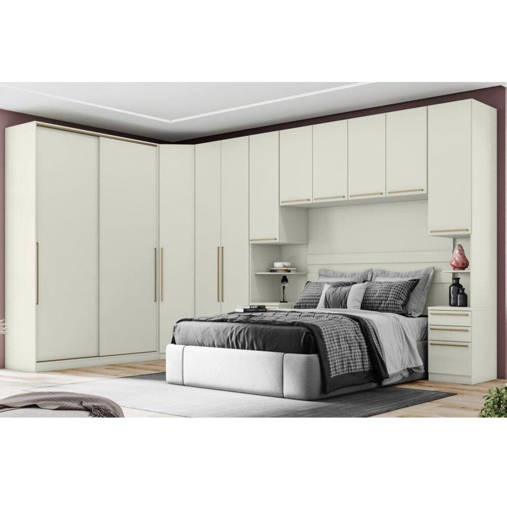 Quarto Modulado Completo Casal 6 Peças 11 Portas 9 Gavetas Seletto Henn Areia HP
