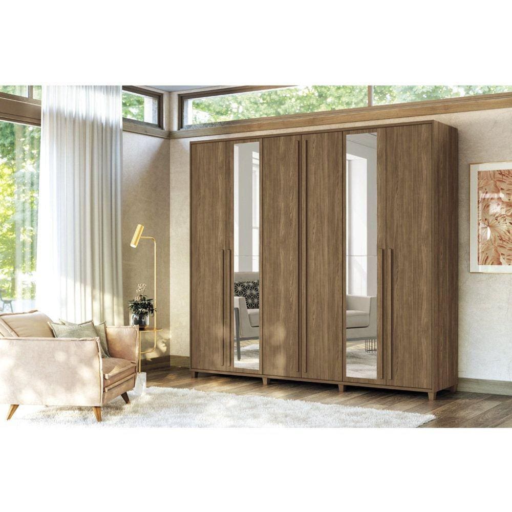 Guarda-roupa Juriti 06 Portas com Pés e Espelho Jatoba