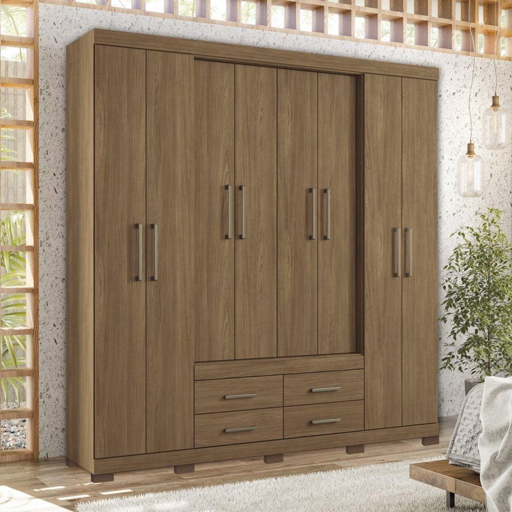 Guarda-roupa Casal 8 Portas 4 Gavetas Nápoles com Pés Jatoba