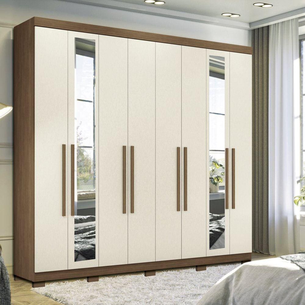 Guarda-roupa 8 Portas 4 Gavetas Master New com Espelho e Pés Jatobá/Areia