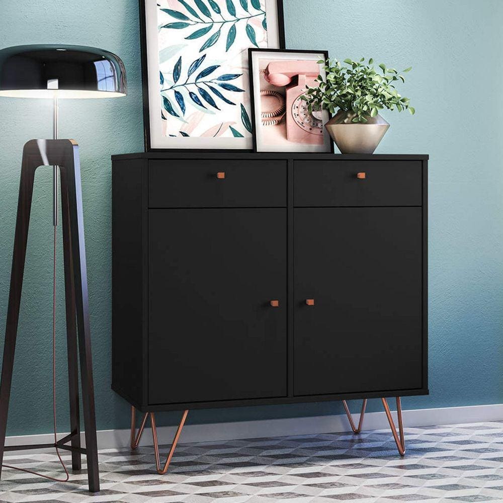 Aparador Retro 2 Portas 2 Gavetas Onix Olivar Preto