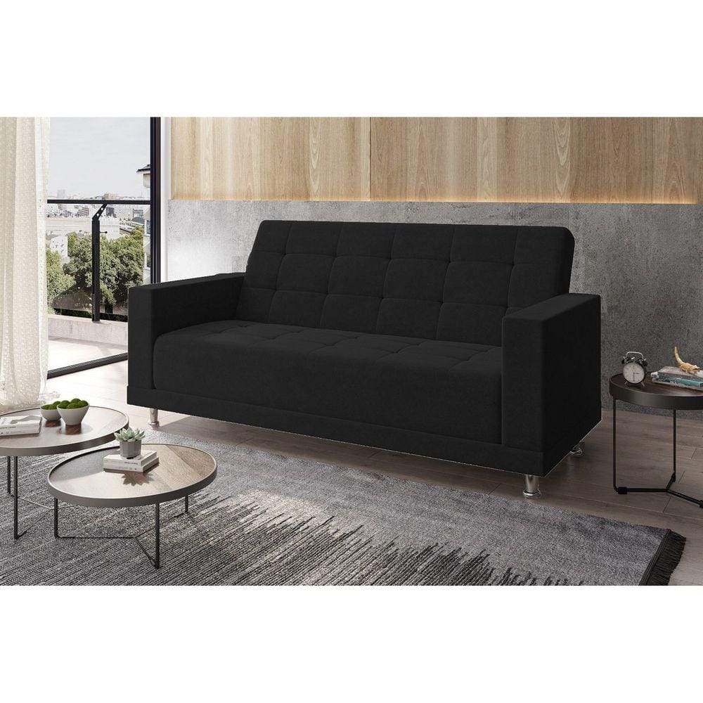 Sofá Cama 3 Lugares Mônaco Móveis Digital Preto
