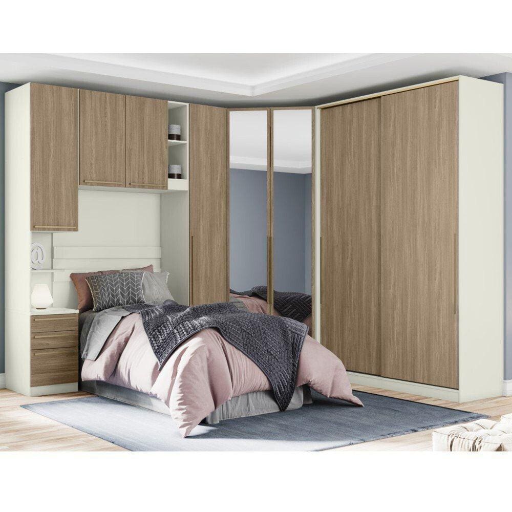Quarto Modulado Completo Casal 5 Peças com 8 Portas 6 Gavetas Seletto Henn Areia HP/Jequitibá
