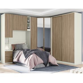 Quarto Modulado Completo Casal 5 Peças com 8 Portas 6 Gavetas Seletto Henn Areia HP/Jequitibá