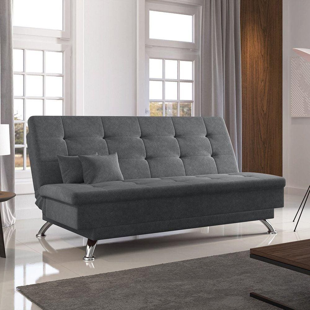 Sofá Cama 190cm 3 Lugares Firenze Móveis Digital Suede Cinza