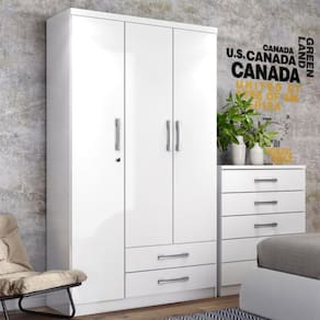 Guarda Roupa Solteiro 3 Portas 2 Gavetas Miami Henn Branco/Branco/Rosa Chá