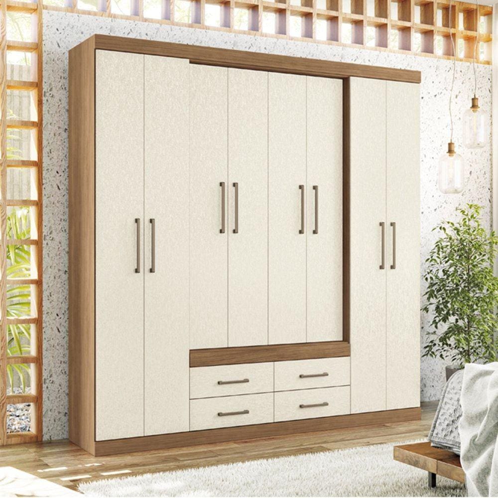 Guarda-roupa Casal 8 Portas 4 Gavetas Nápoles Jatobá/Areia