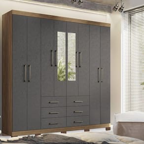 Guarda-roupa Casal 8 Portas 6 Gavetas Liverpool com Espelhos e Pés Jatobá/Grafite