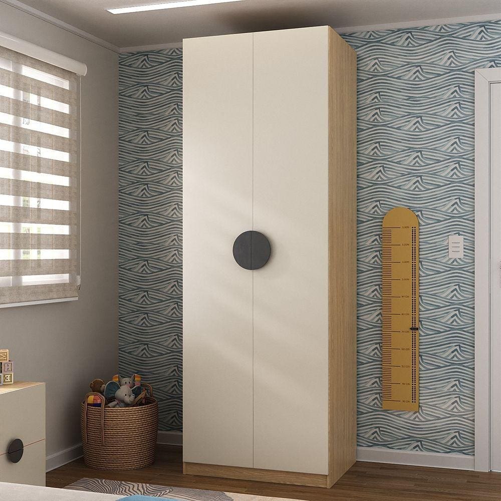 Guarda Roupa Infantil Modulado 2 Portas com Nichos e Cabideiro Joy Kids Cabecasa Madeiramadeira Cinza/Avena
